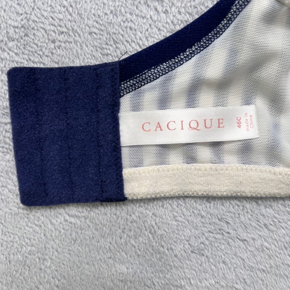 Cacique‎ Striped Padded Bra 46C Underwire Full Coverage Lace Trim Plus Size Navy - Picture 4 of 10